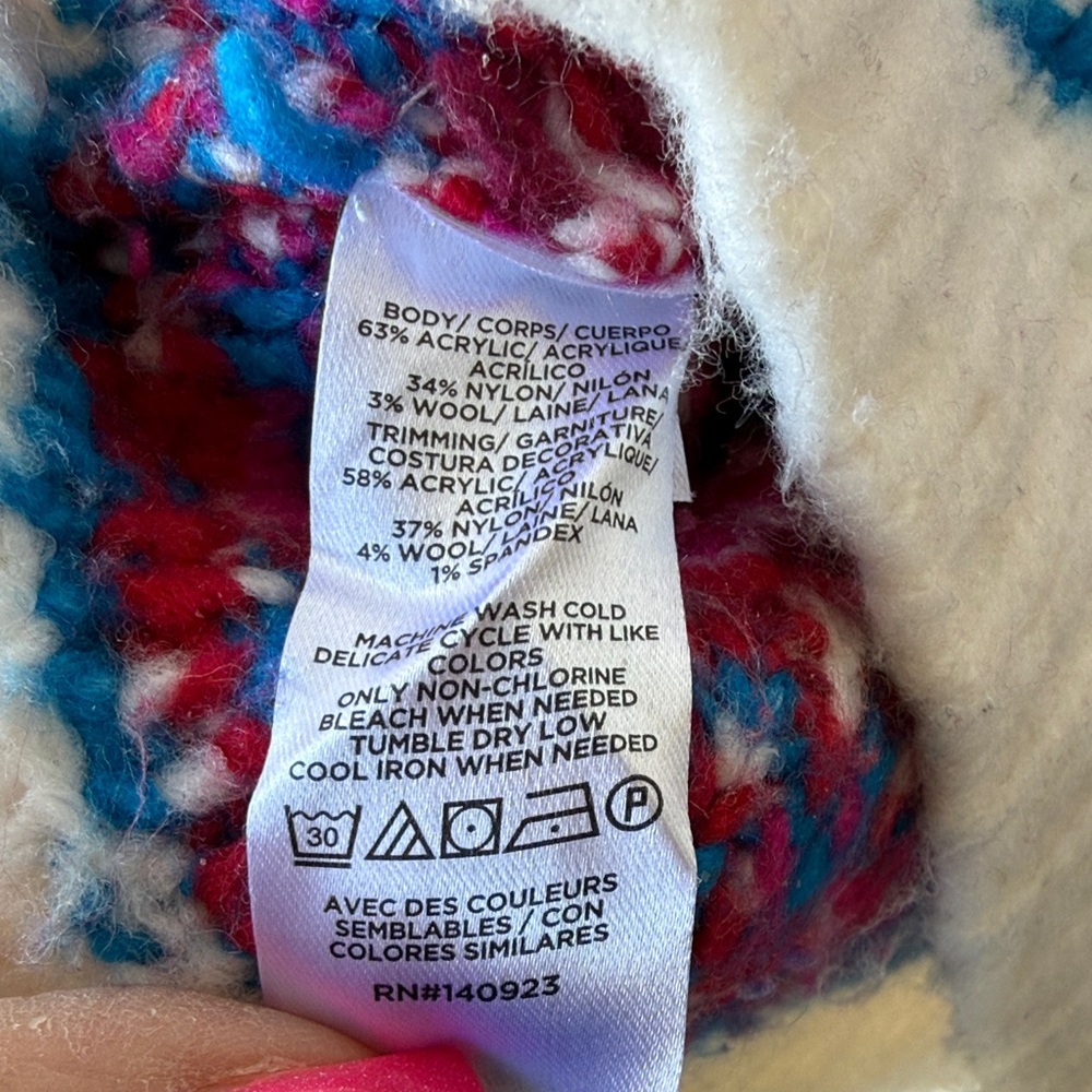 LOFT Women's Sweater with Blue and Pink Patterns - Picture 3 of 11